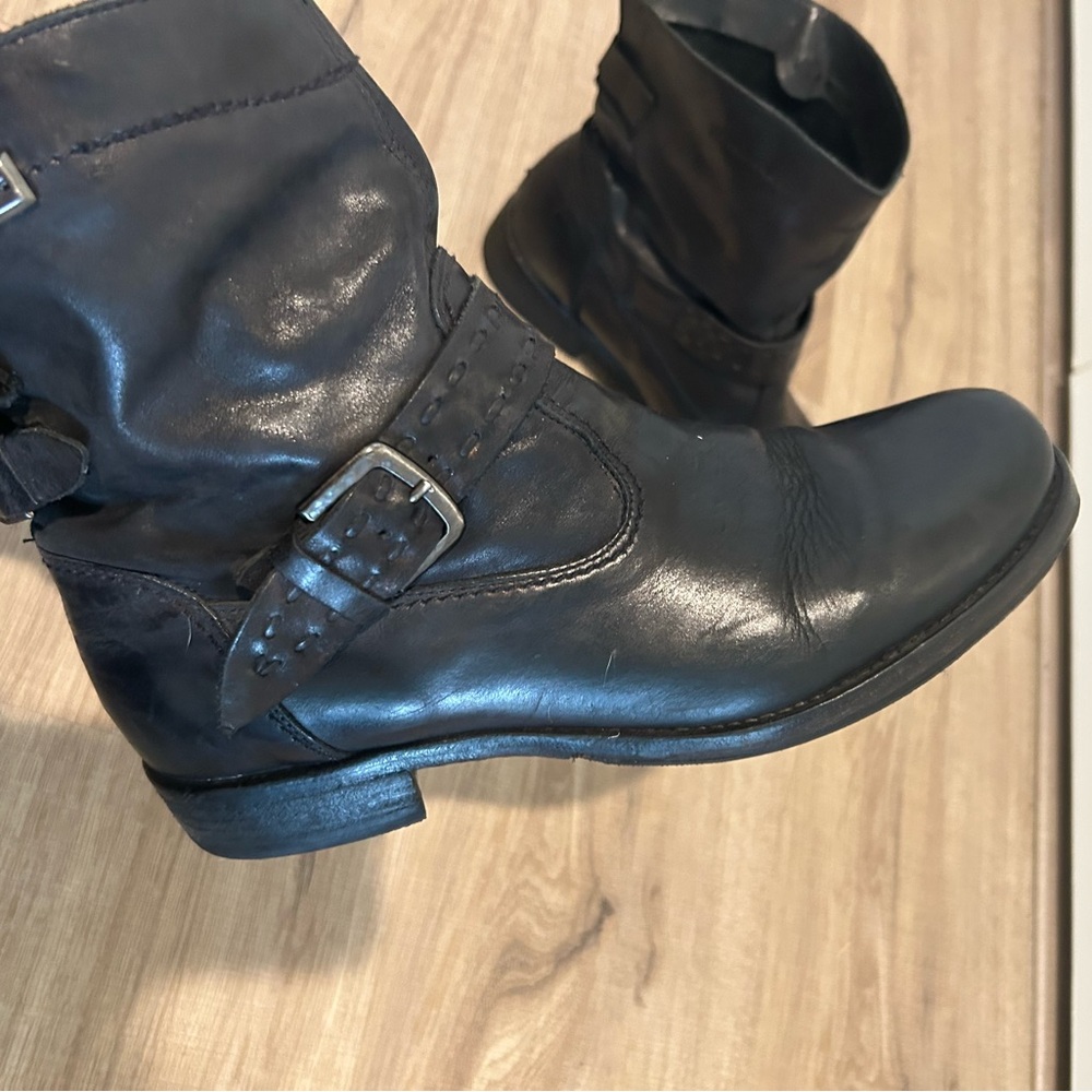 Black Leather Ankle Boots with Buckle